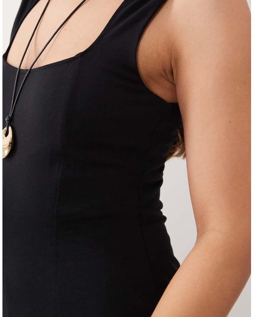 ASOS Black Asos Design Petite Square Neck Seam Detail Midi Dress