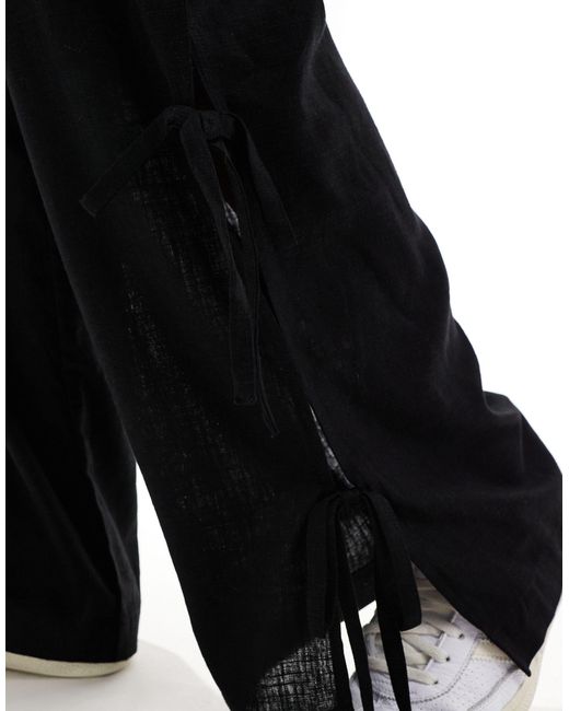 Pantalon en lin mélangé à enfiler avec liens sur les côtés ASOS en coloris Black