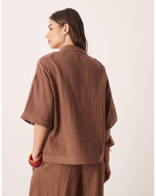 ASOS Brown Callie Resort Cheesecloth Short Sleeve Beach Shirt