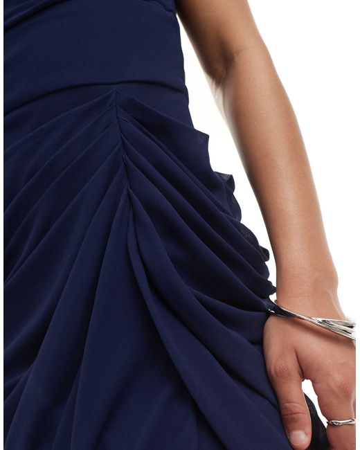 TFNC London Blue Bridesmaid Chiffon Drape One Shoulder Maxi Dress