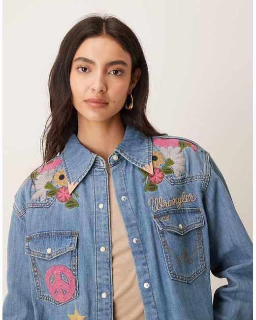 Wrangler Blue X Lainey Wilson Oversized Embroidered Denim Shirt