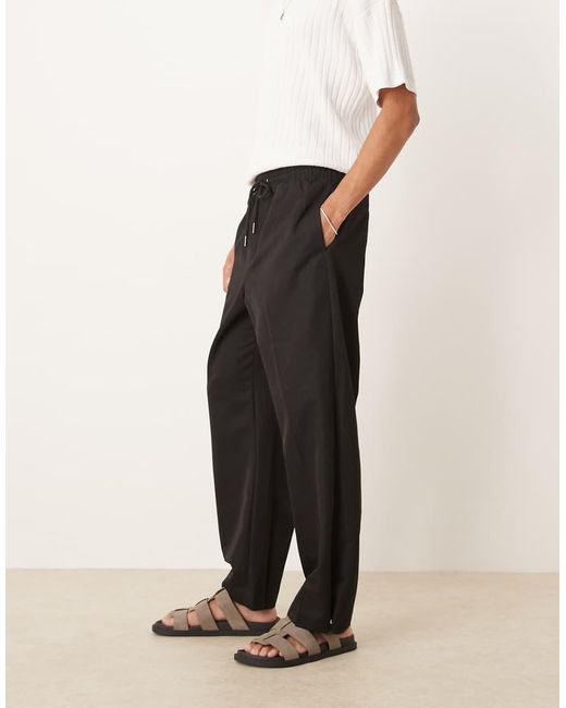 ASOS Nette Broek Met Wijde Pijpen, Elastische Taille En Drukknopen Aan De Zoom in het Black voor heren