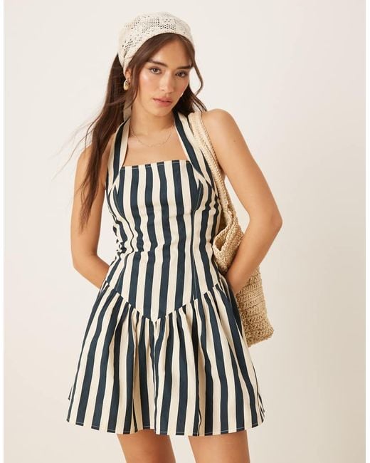 ASOS Multicolor Halter Mini Dress With Ruffle Hem