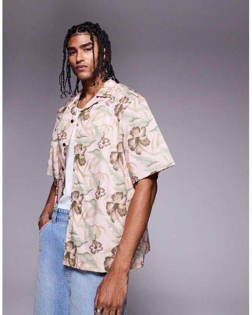 Camisa Rosa Holgada De Manga Corta Con Diseño Estampado De HUGO de hombre de color Gray
