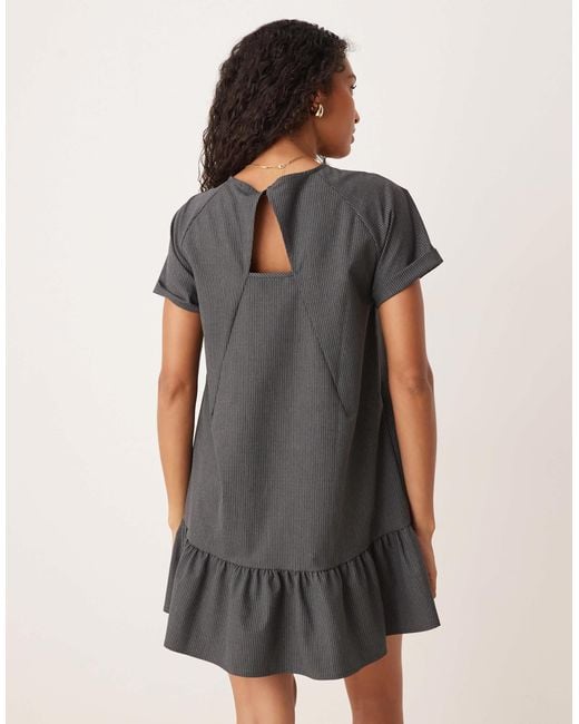 ASOS Gray Crew Neck Smock Mini Dress With Dropped Waist