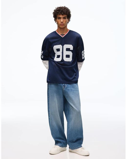 Bershka Blue Embroidered Neobarrel Jeans for men