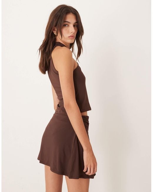 ASOS Brown Slinky Mini Skirt With Ruched Waist Detail