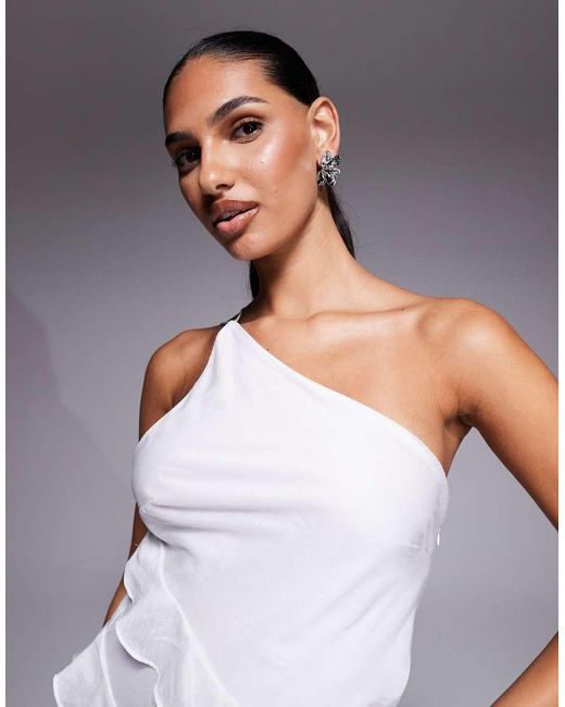 Forever New Purple Bridal Chiffon One Shoulder Ruffle Maxi Dress