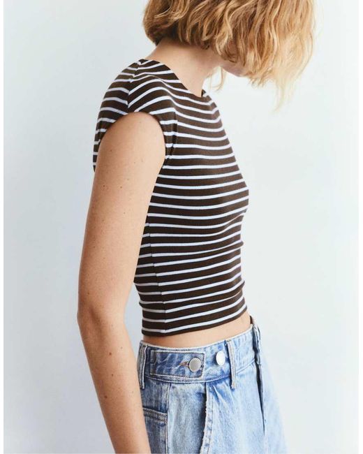 Pull&Bear Blue Fitted T-Shirt With Full Sleeves
