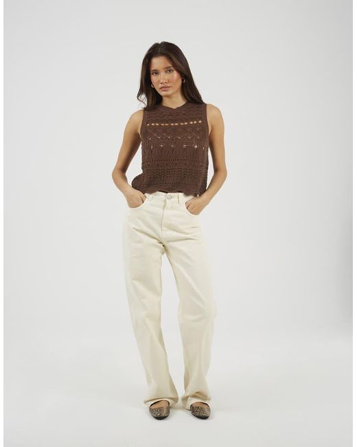 Brave Soul Brown Crew Neck Pointelle Knit Tank