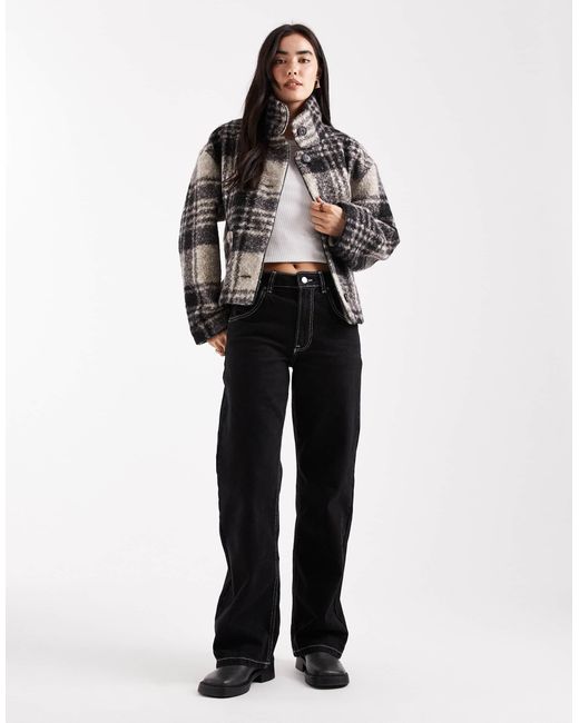 Miss Selfridge Black Check Cropped Jacket