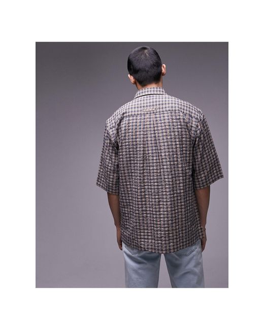 Topman Gray Short Sleeve Grid Check Shirt for men