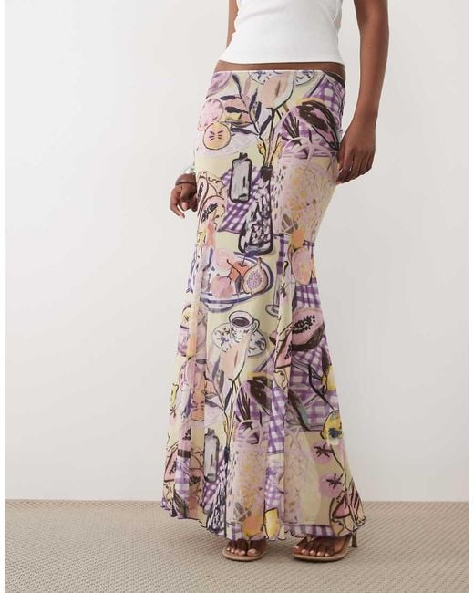 ASOS Multicolor Co-ord Printed Mesh Maxi Skirt