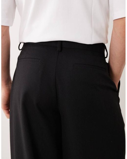 ASOS Black Tailored Pleated Wide Barrel Leg Trousers With Wool for men