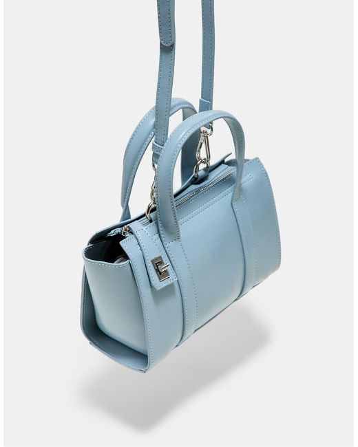 Stradivarius Blue Mini Tote Bag With Clasp