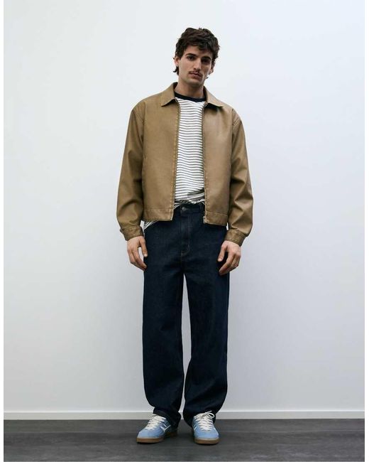 Pull&Bear Natural Washed Faux Leather Jacket for men