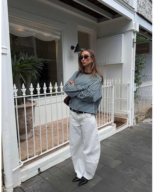 Lioness Natural Horseshoe Contrast Stitch Barrel Leg Jeans