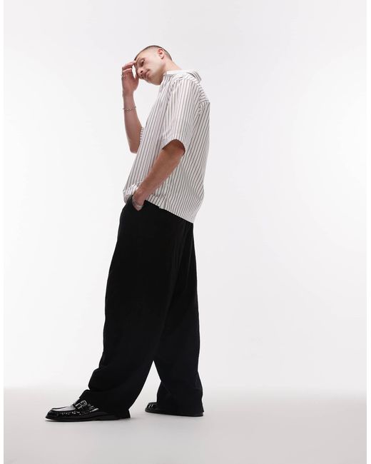 Topman White Casual Linen Blend Relaxed Trousers for men