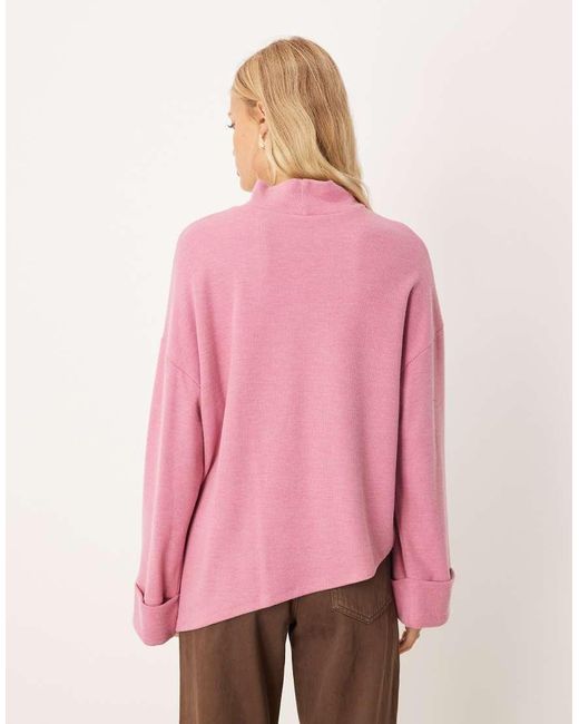 ASOS Pink Supersoft Asymmetric Sweater With Turn Back Cuff