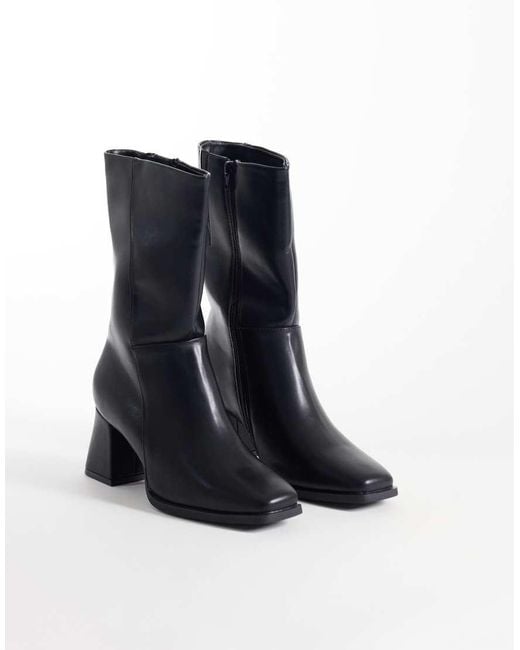 SEQWL Blue Fisher Block Heeled Mid Ankle Boots