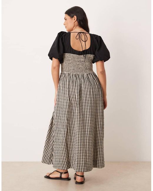 ASOS Brown Asos Design Curve Shirred Bodice Maxi Dress With Puff Sleeve