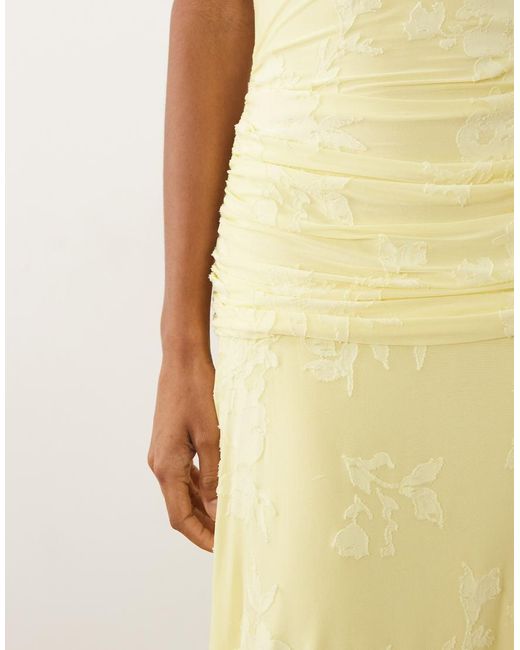 ASOS Yellow Devore Lace Ruched Detail Short Sleeve Maxi Dress