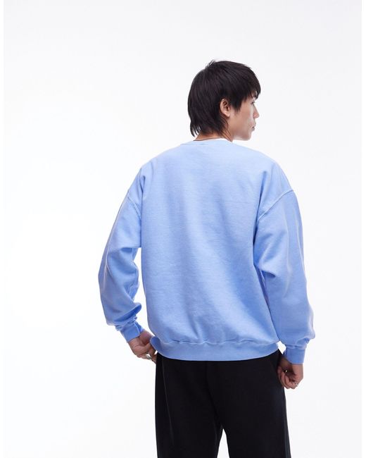 Topman Blue Oversized Fit Sweatshirt With Serendipity Embroidery for men