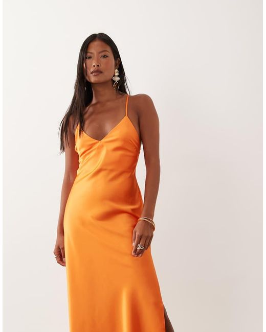 Miss Selfridge Orange Satin Back Detail Maxi Slip Dress