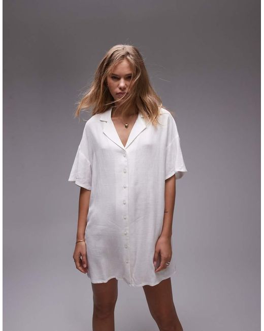 TOPSHOP Gray Linen Souvenir Shirt Dress