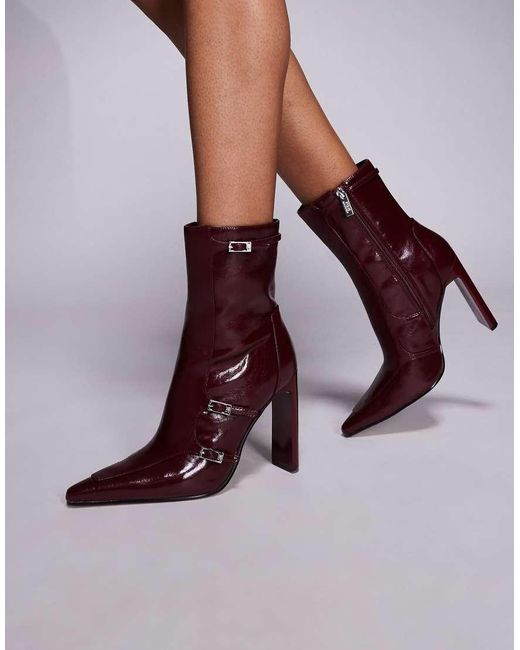 Steve Madden Purple Fasteneded Buckle Detail High Ankle Boots