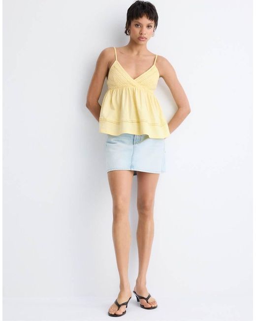 Stradivarius Yellow Crochet Strappy Top
