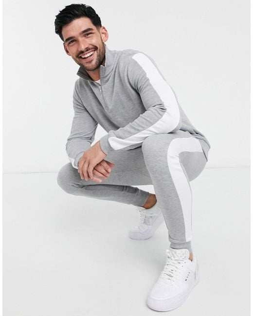 ASOS Tracksuit Half Zip Track Top/ Skinny jogger With Side Stripe in