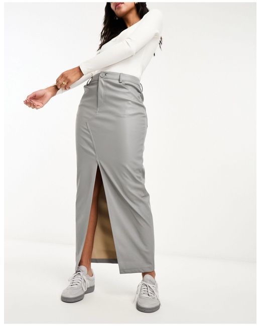 ASOS White Faux Leather Maxi Skirt With Front Split