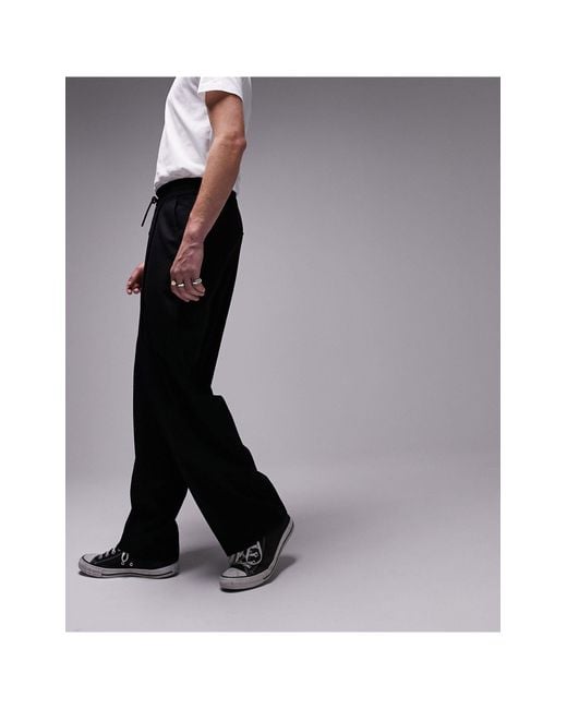 Pantalon large en laine m lang e noir TOPMAN pour homme en