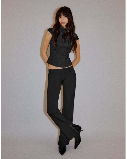 Bershka Black Petite Slim Fit Low-rise Trousers