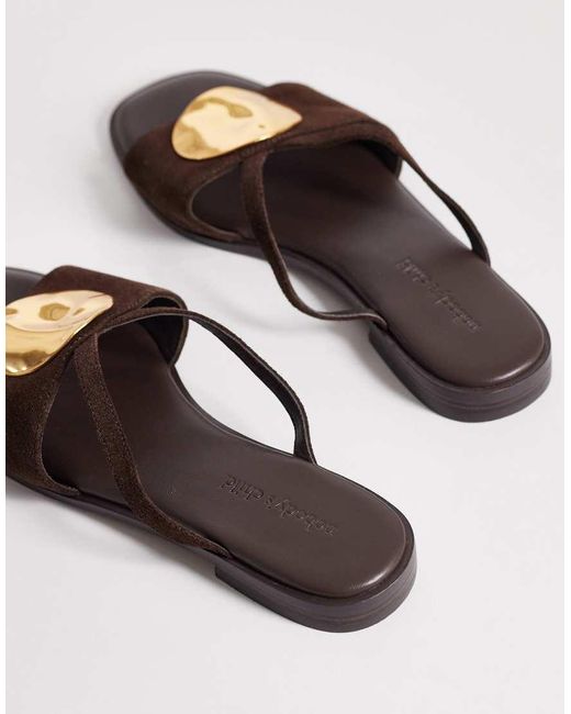 Nobody's Child Brown Real Suede Metal Disc Detail Slip On Sandals