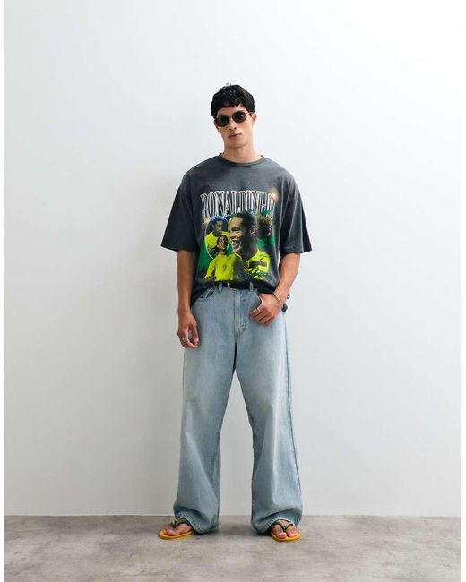 ASOS White Oversized Tee With Ronaldinho Print for men