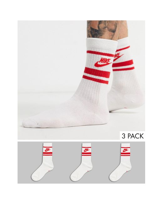 Nike Cotton 3 Pack Essential Socks in White for Men | Lyst