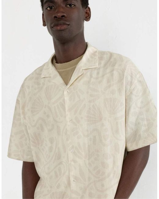 Camicia A Maniche Corte Color Sabbia Con Stampa di Pull&Bear in Natural da Uomo