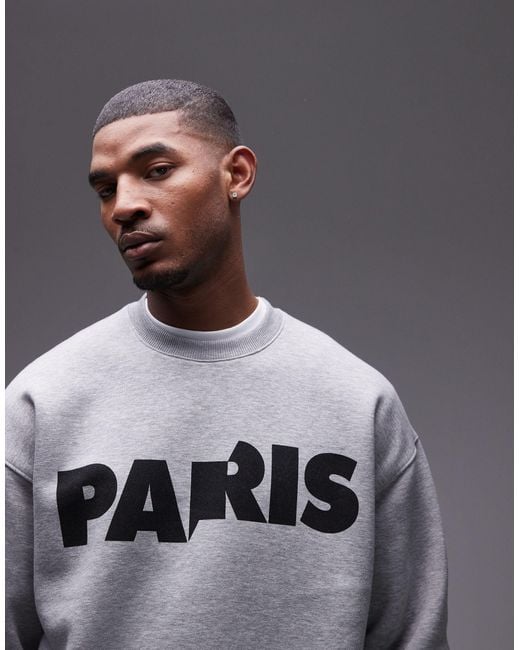 Topman Metallic Oversized Fit Sweatshirt With Paris Print for men