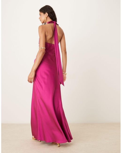 Six Stories Pink Twist Front Satin Maxi Dress