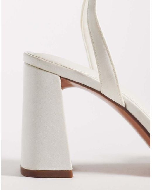 ASOS White Wide Fit Honour Pearl Embellished Barely There Block Mid Heel Sandals