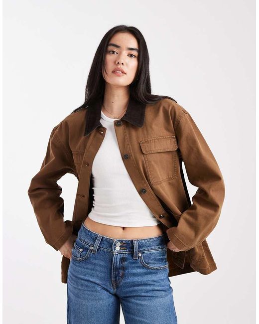 ONLY Blue Cord Collared Long Barn Jacket