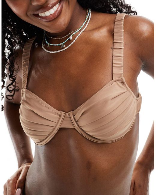 Miss Selfridge Brown Mix And Match Ruched Cup Detail Bikini Top