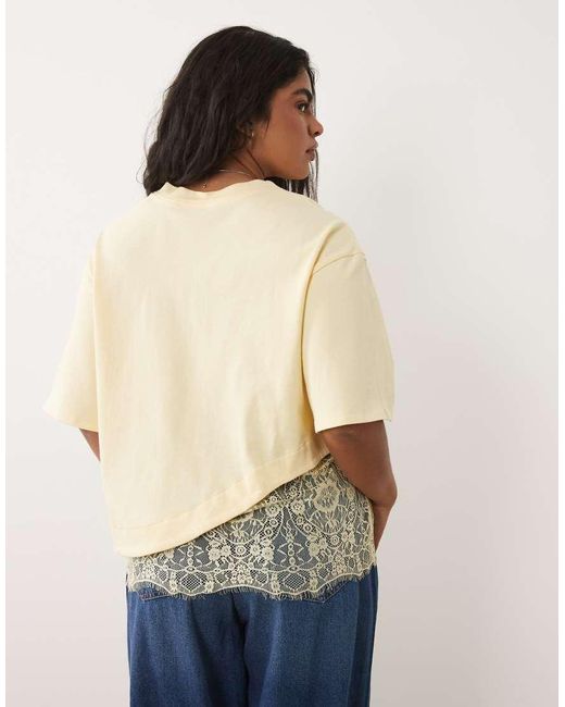 ASOS Natural Asos Design Curve Short Sleeve T-shirt With Lace Hem