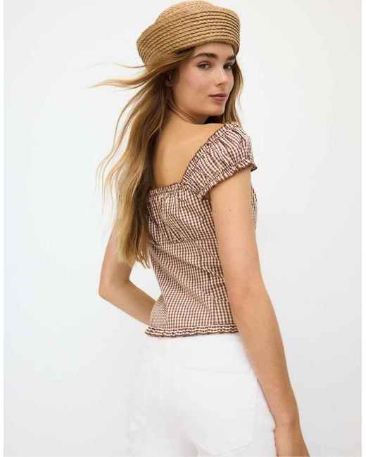 Stradivarius Brown Heart Neckline Top With Buttons