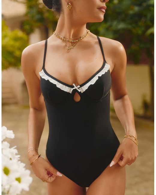 The Frolic Green X Lydia Kara Exclusive Cupped Contrast Ruffle Trim Swimsuit