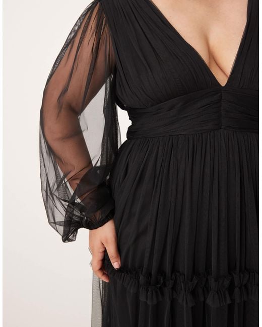 Lace & Beads Plus Black Boho Ruffle Maxi Dress