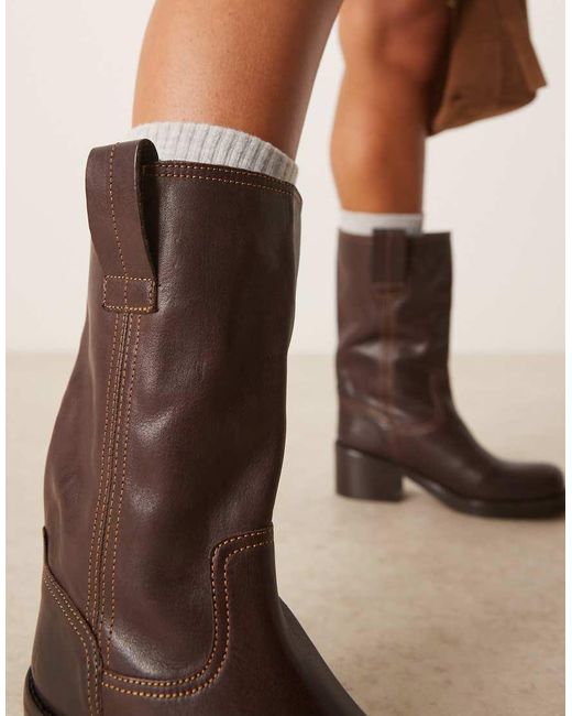 ASOS Natural Caspia Premium Leather Trucker Pull On Boots