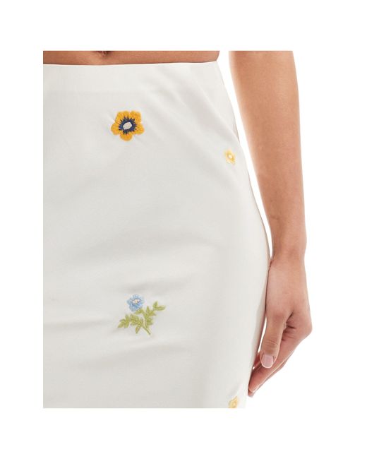 emory park White Satin Slip Midi Skirt With Ditsy Floral
